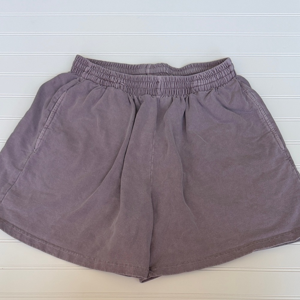 (054)MNML Women's Lavender Elastic-Waist Athletic Shorts